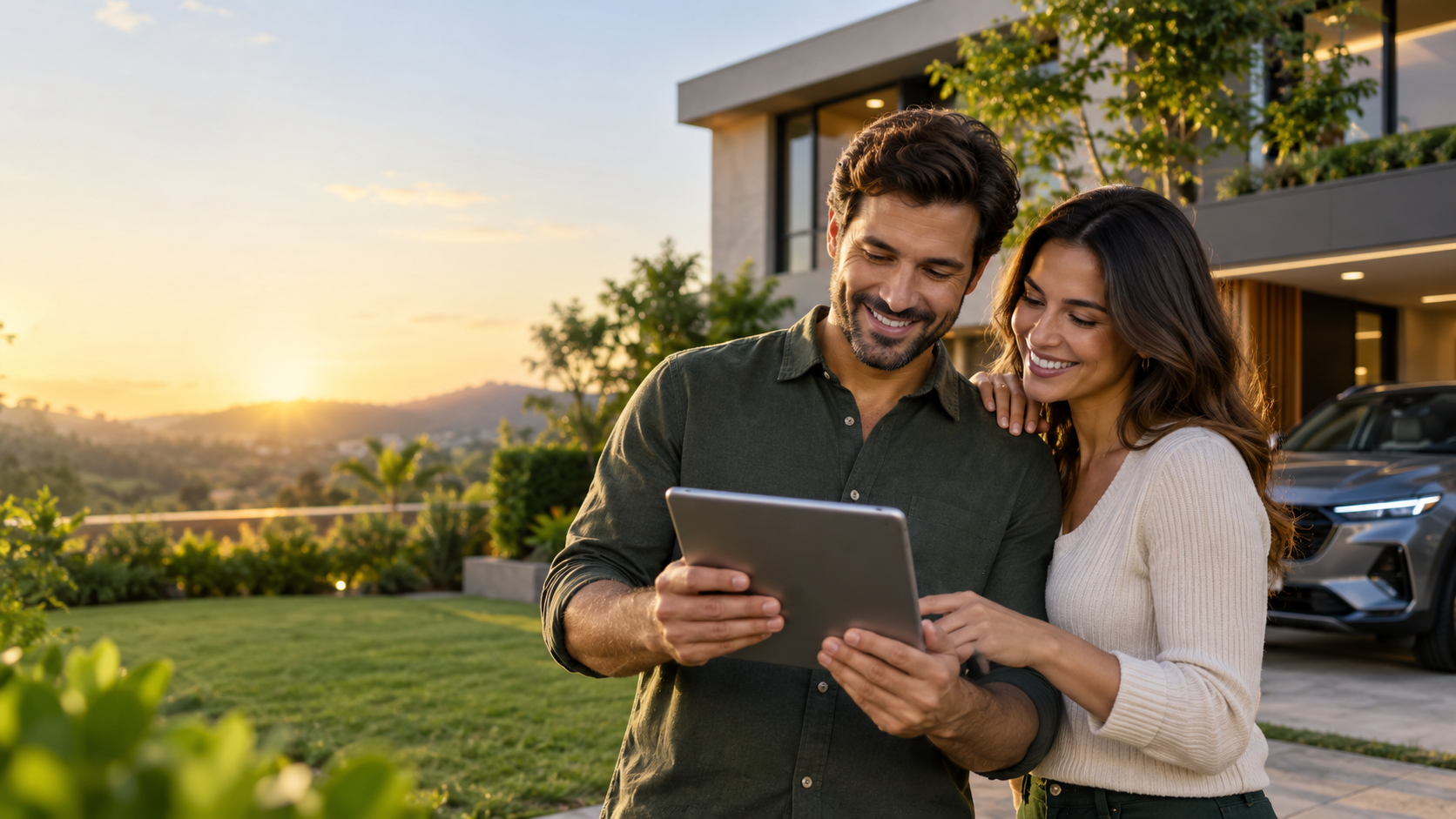 Casal planejando a compra de imóvel e automóvel por consórcio